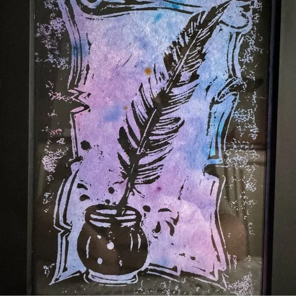 Hand Crafted Lino cut Art  Original Art on Hand dyed paper in 5x7 frame - Picture 2 of 5